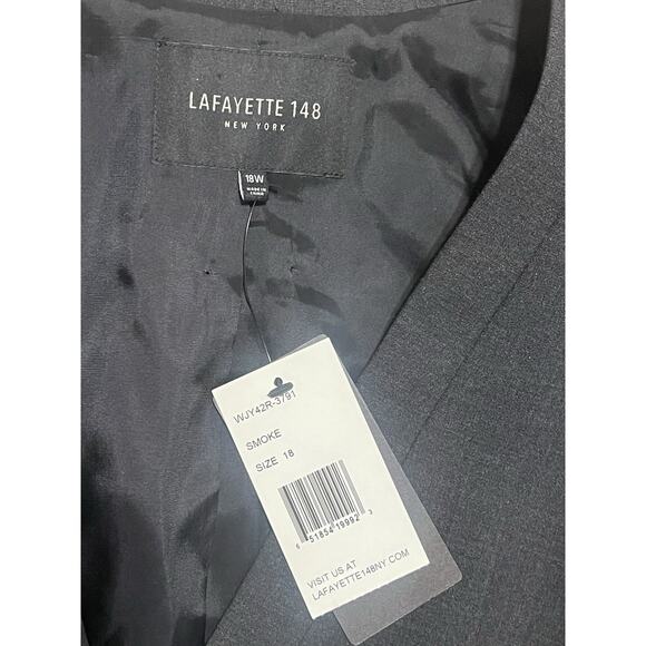 NWT Lafayette 148 NY Women 18W Wool One Button Collarless Blazer Jacket Gray - Picture 3 of 8